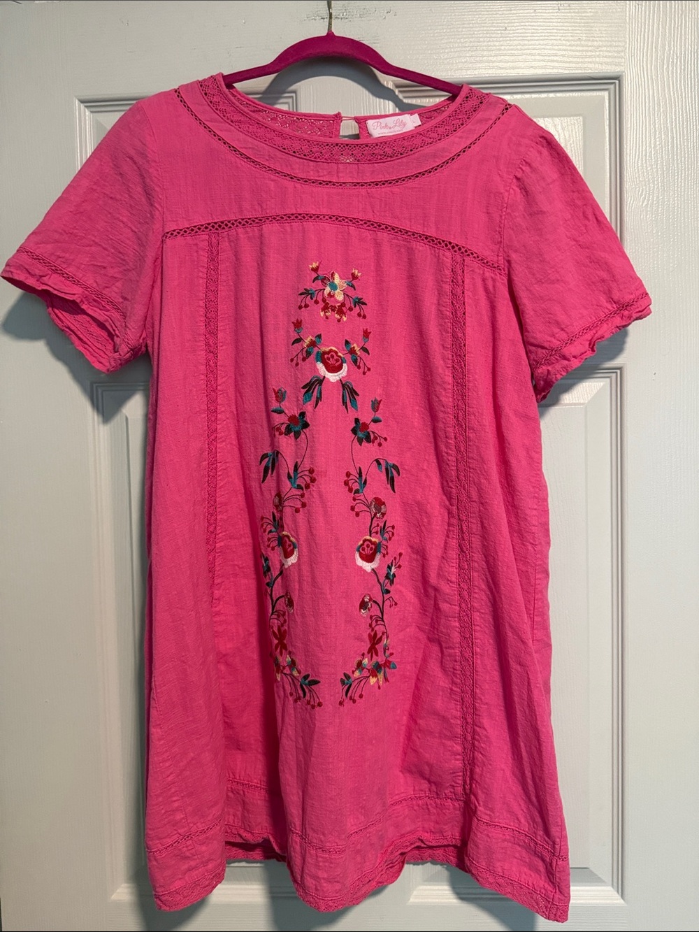 Pink Lily Hot Pink Crochet Trim Tank